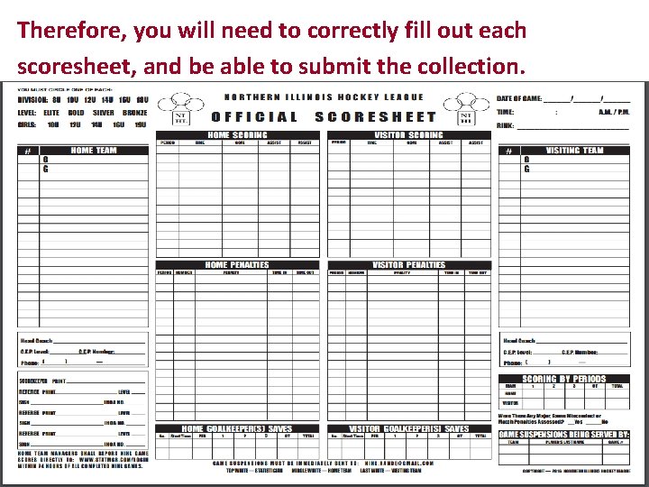 Therefore, you will need to correctly fill out each scoresheet, and be able to