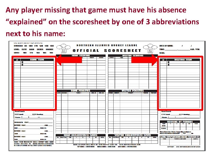 Any player missing that game must have his absence “explained” on the scoresheet by