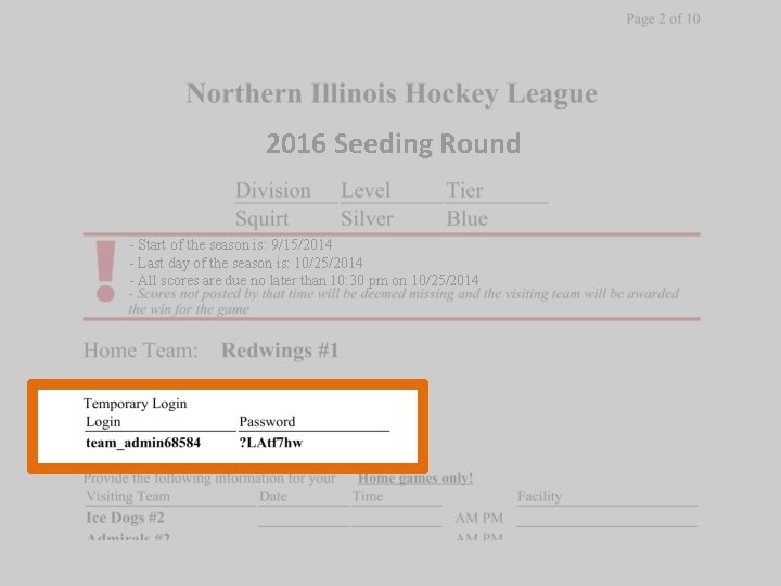 2016 Seeding Round - Start of the season is: 9/15/2014 - Last day of