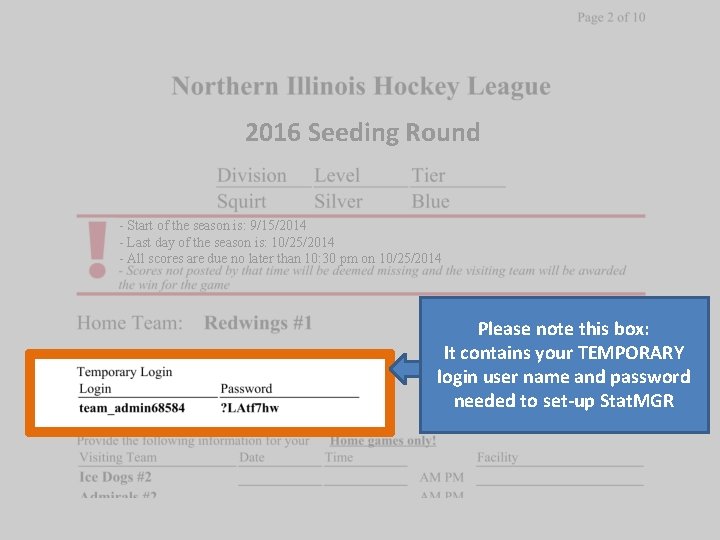 2016 Seeding Round - Start of the season is: 9/15/2014 - Last day of