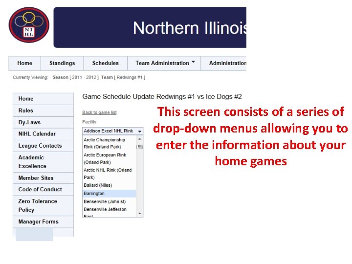 This screen consists of a series of drop-down menus allowing you to enter the