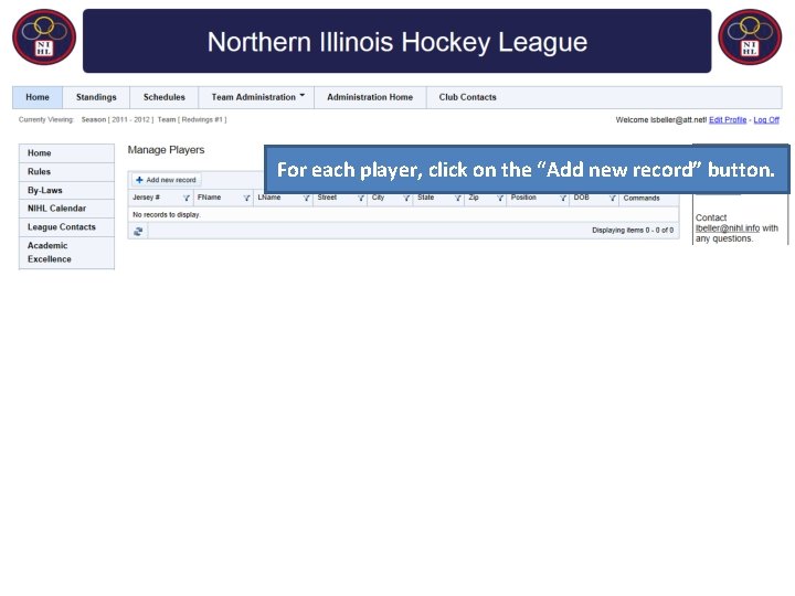 For each player, click on the “Add new record” button. 