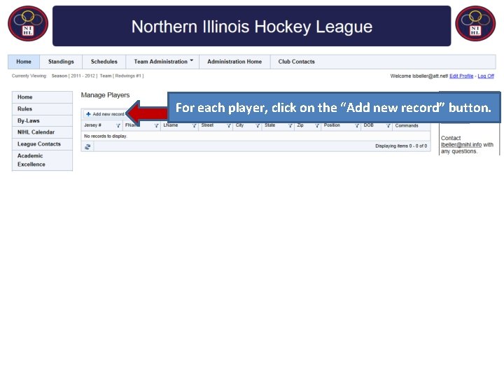 For each player, click on the “Add new record” button. 