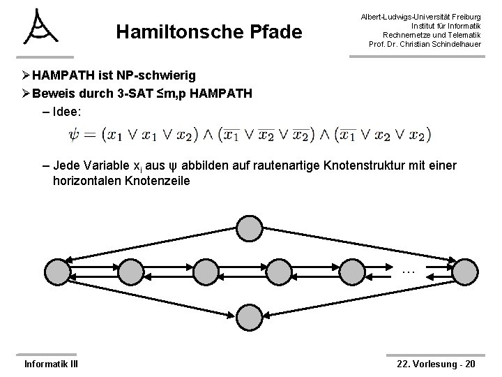 Hamiltonsche Pfade Albert-Ludwigs-Universität Freiburg Institut für Informatik Rechnernetze und Telematik Prof. Dr. Christian Schindelhauer