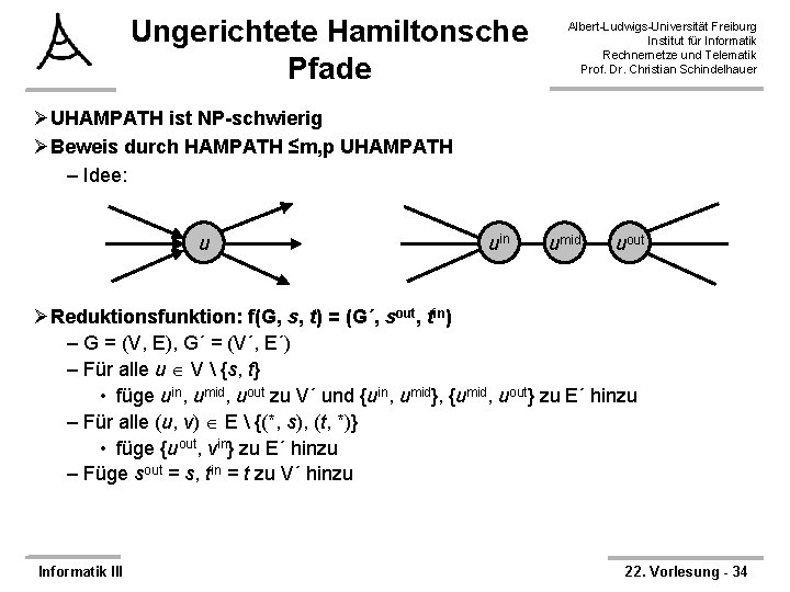 Ungerichtete Hamiltonsche Pfade Albert-Ludwigs-Universität Freiburg Institut für Informatik Rechnernetze und Telematik Prof. Dr. Christian