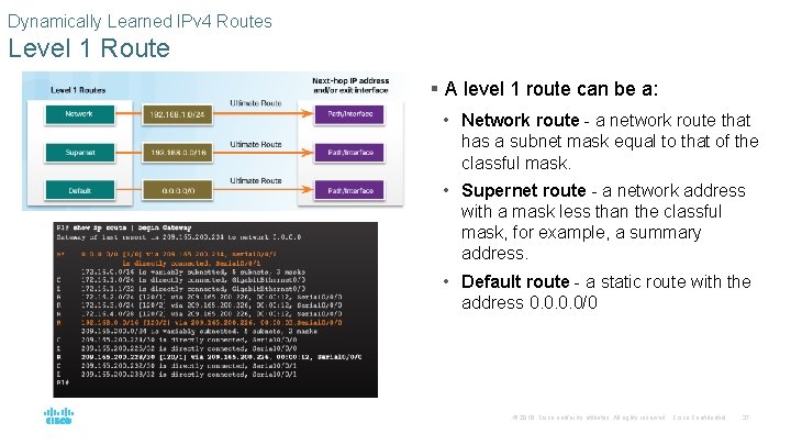 Dynamically Learned IPv 4 Routes Level 1 Route § A level 1 route can