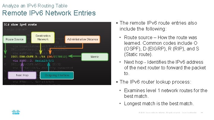 Analyze an IPv 6 Routing Table Remote IPv 6 Network Entries § The remote