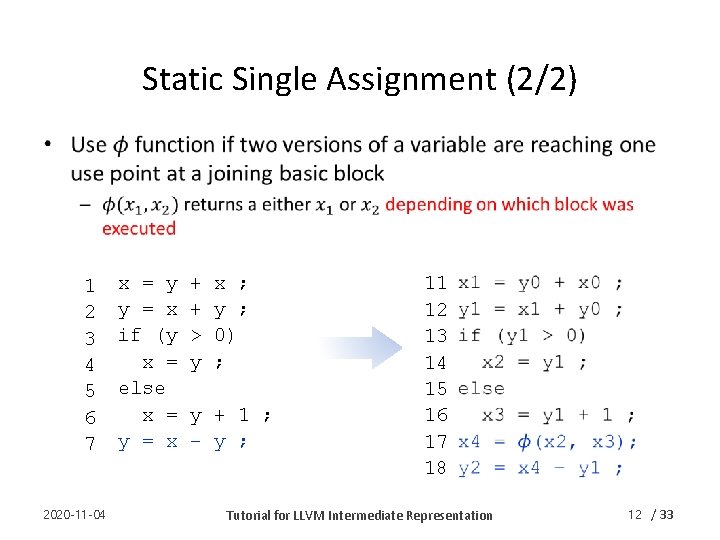 Static Single Assignment (2/2) • 1 2 3 4 5 6 7 2020 -11