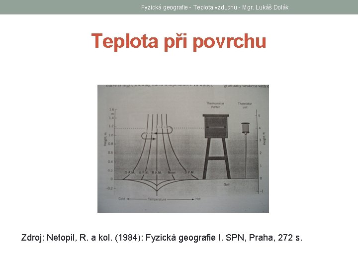 Fyzická geografie - Teplota vzduchu - Mgr. Lukáš Dolák Teplota při povrchu Zdroj: Netopil,