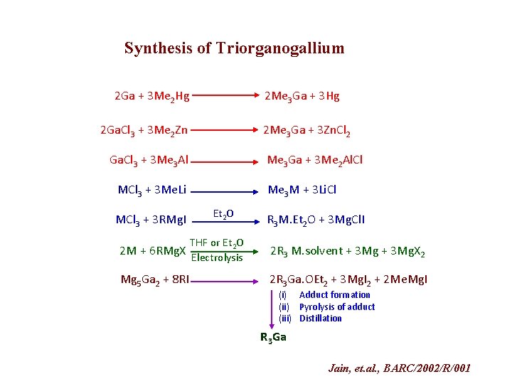 Synthesis of Triorganogallium 2 Ga + 3 Me 2 Hg 2 Me 3 Ga