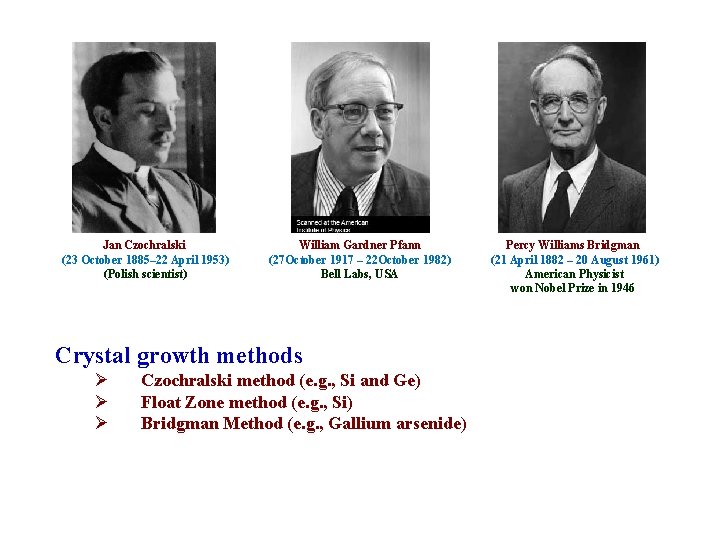 Jan Czochralski (23 October 1885– 22 April 1953) (Polish scientist) William Gardner Pfann (27