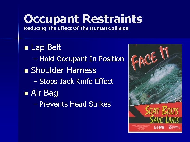 Occupant Restraints Reducing The Effect Of The Human Collision n Lap Belt – Hold
