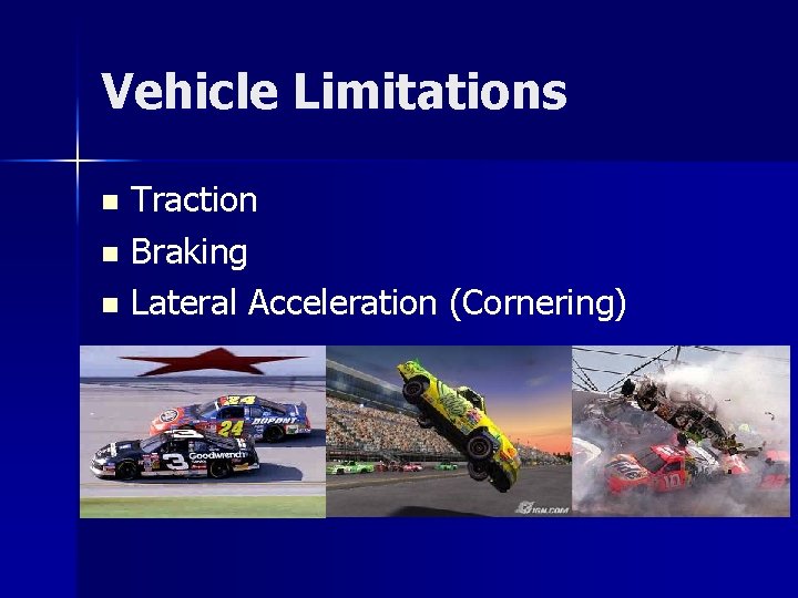 Vehicle Limitations Traction n Braking n Lateral Acceleration (Cornering) n 