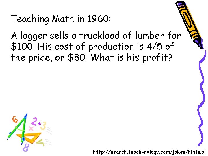 Teaching Math in 1960: A logger sells a truckload of lumber for $100. His