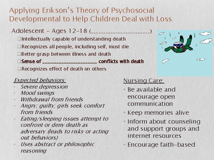 Applying Erikson’s Theory of Psychosocial Developmental to Help Children Deal with Loss Adolescent -