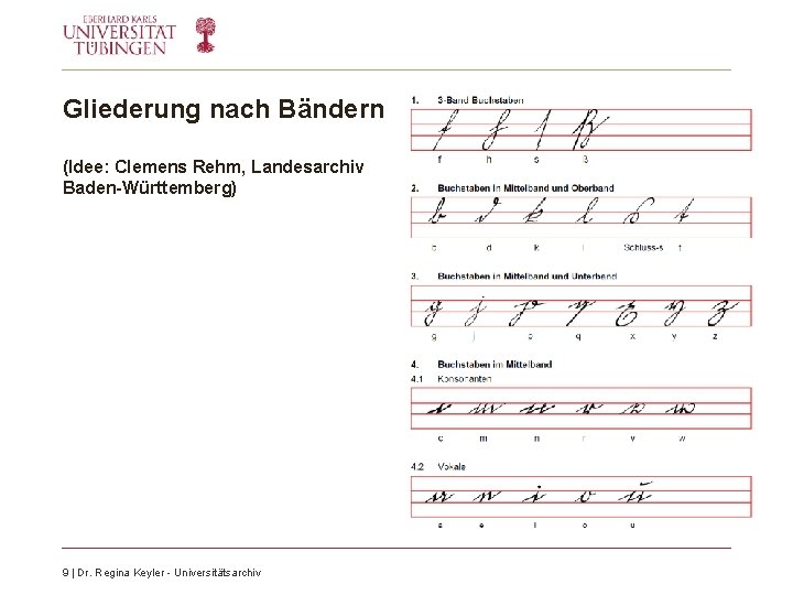 Gliederung nach Bändern (Idee: Clemens Rehm, Landesarchiv Baden-Württemberg) 9 | Dr. Regina Keyler - Gliederung nach Bändern (Idee: Clemens Rehm, Landesarchiv Baden-Württemberg) 9 | Dr. Regina Keyler -