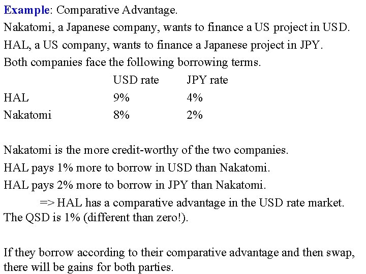 Example: Comparative Advantage. Nakatomi, a Japanese company, wants to finance a US project in