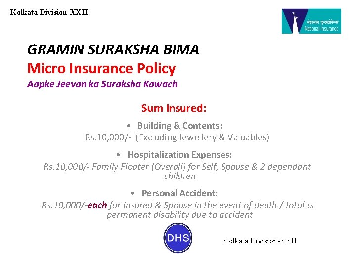 Kolkata Division-XXII GRAMIN SURAKSHA BIMA Micro Insurance Policy Aapke Jeevan ka Suraksha Kawach Sum