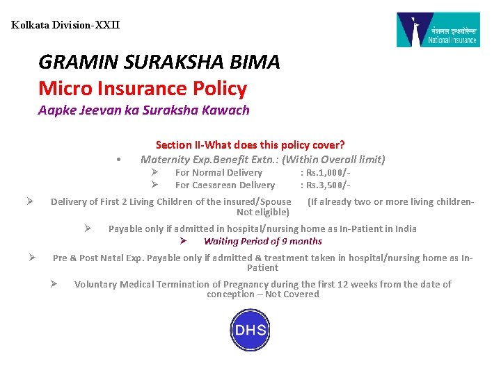Kolkata Division-XXII GRAMIN SURAKSHA BIMA Micro Insurance Policy Aapke Jeevan ka Suraksha Kawach •