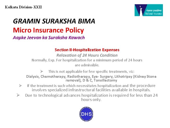 Kolkata Division-XXII GRAMIN SURAKSHA BIMA Micro Insurance Policy Aapke Jeevan ka Suraksha Kawach Section