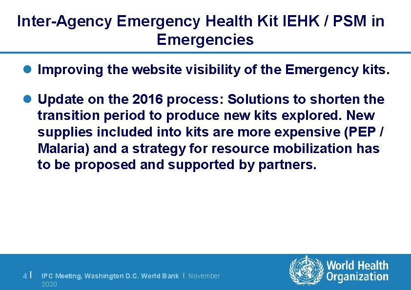 Inter-Agency Emergency Health Kit IEHK / PSM in Emergencies l Improving the website visibility