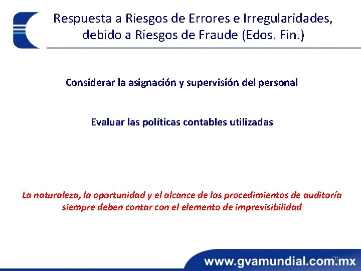 Respuesta a Riesgos de Errores e Irregularidades, debido a Riesgos de Fraude (Edos. Fin.