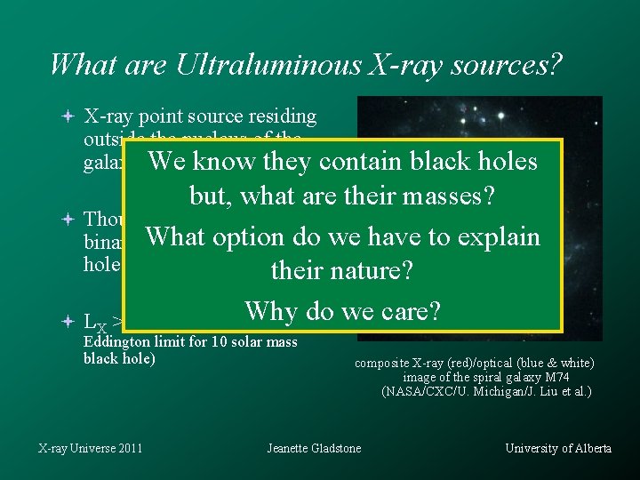 What are Ultraluminous X-ray sources? X-ray point source residing outside the nucleus of the