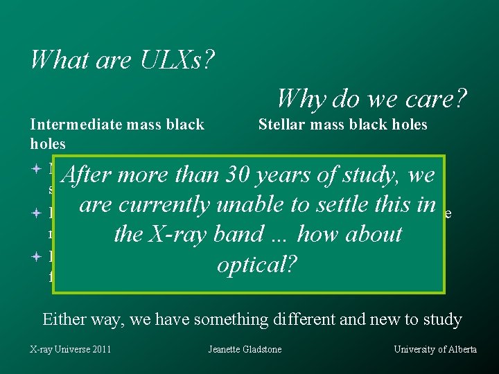 What are ULXs? Why do we care? Intermediate mass black holes Stellar mass black