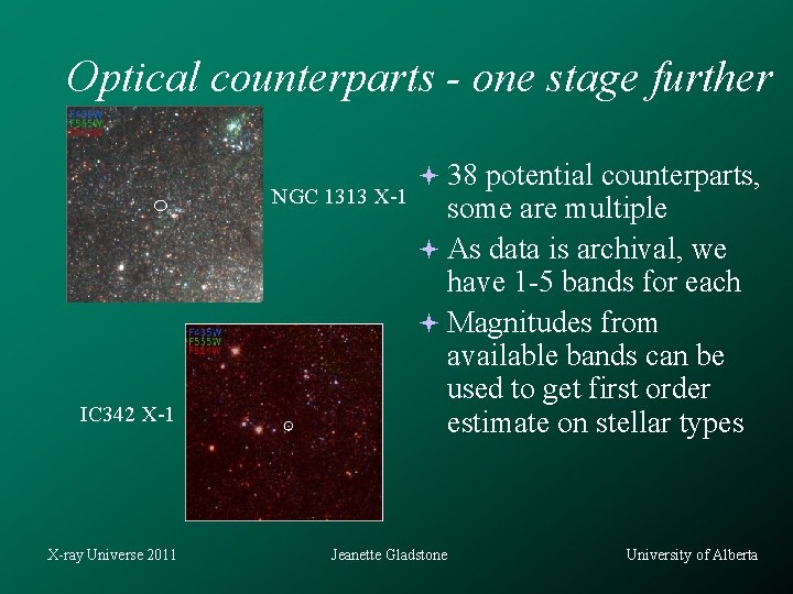 Optical counterparts - one stage further NGC 1313 X-1 IC 342 X-1 X-ray Universe