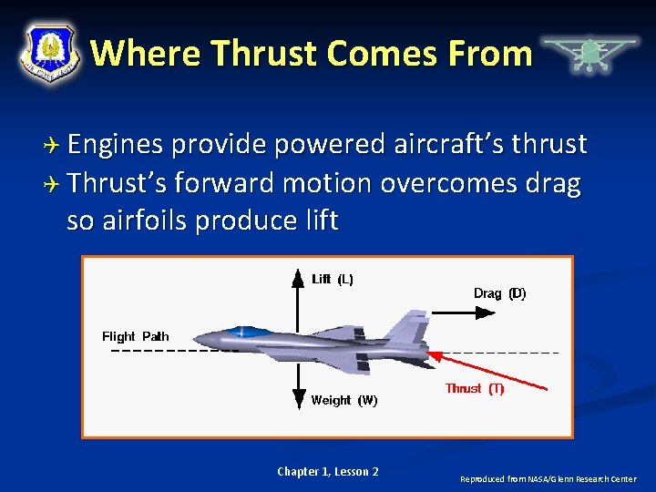 Where Thrust Comes From Engines provide powered aircraft’s thrust Thrust’s forward motion overcomes drag