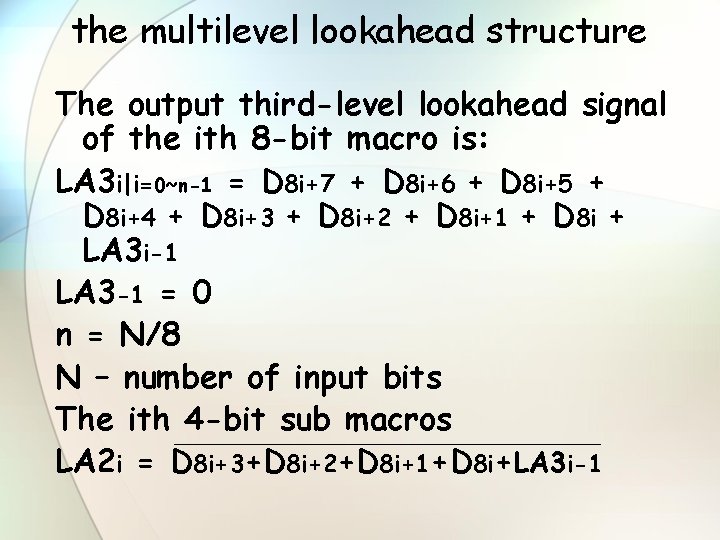 the multilevel lookahead structure The output third-level lookahead signal of the ith 8 -bit