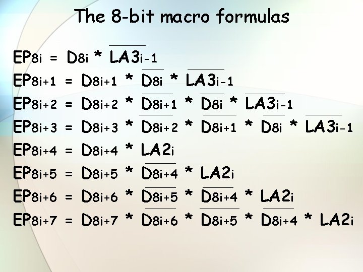 The 8 -bit macro formulas EP 8 i = EP 8 i+1 EP 8