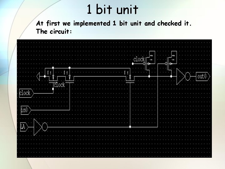 1 bit unit At first we implemented 1 bit unit and checked it. The