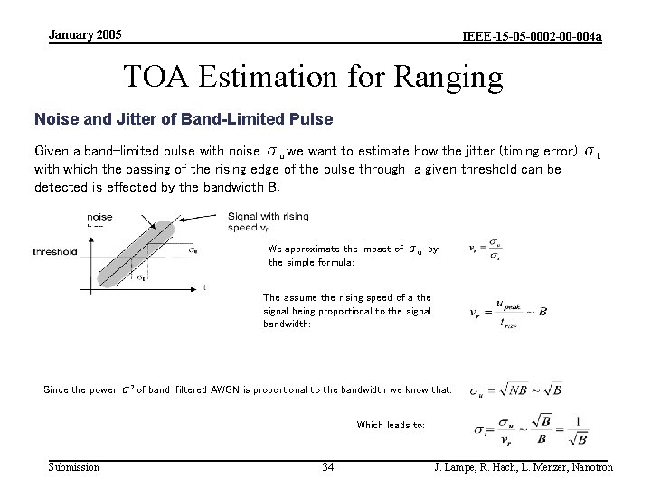 January 2005 IEEE-15 -05 -0002 -00 -004 a TOA Estimation for Ranging Noise and