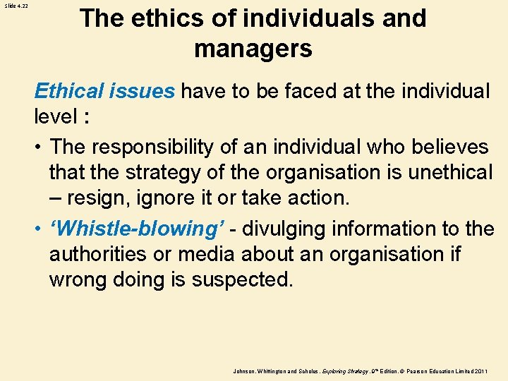 Slide 4. 22 The ethics of individuals and managers Ethical issues have to be