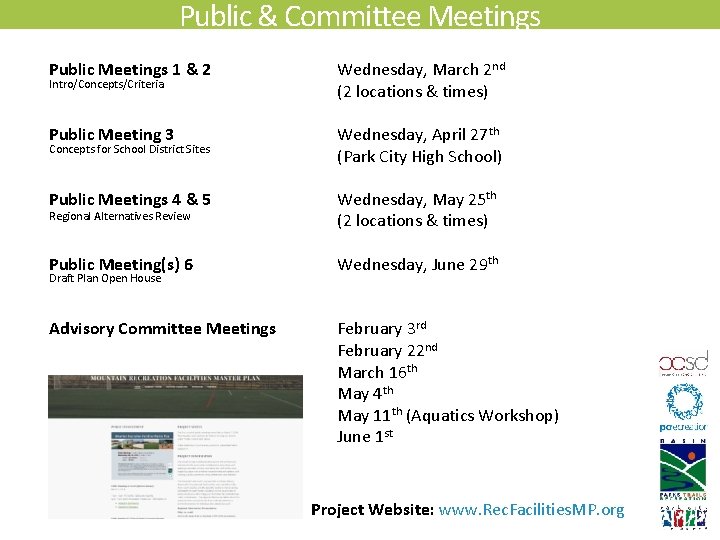 Public & Committee Meetings Public Meetings 1 & 2 Wednesday, March 2 nd (2