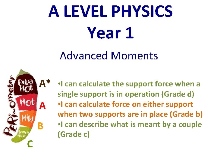 A LEVEL PHYSICS Year 1 Advanced Moments A* A B C • I can