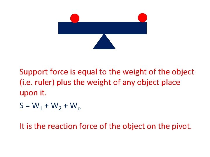 Support force is equal to the weight of the object (i. e. ruler) plus