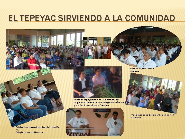 EL TEPEYAC SIRVIENDO A LA COMUNIDAD Retiro de Mujeres , Emaús. Nicaragua Visita al