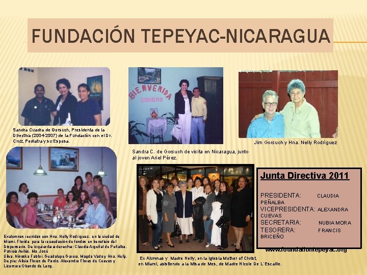 FUNDACIÓN TEPEYAC-NICARAGUA Sandra Cuadra de Gorsuch, Presidenta de la Directiva (2004 -2007) de la