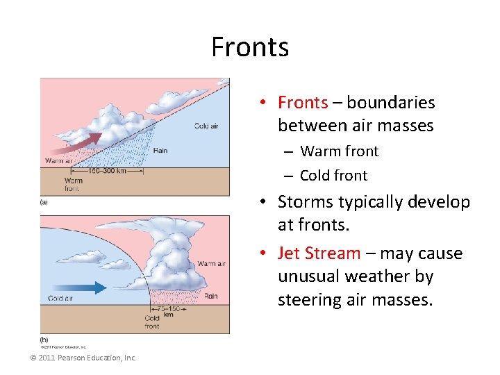 Fronts • Fronts – boundaries between air masses – Warm front – Cold front