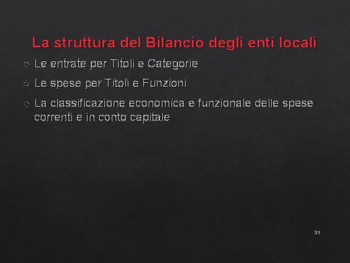 La struttura del Bilancio degli enti locali Le entrate per Titoli e Categorie Le