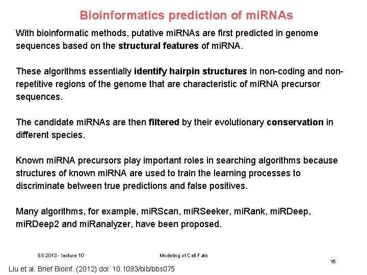 Bioinformatics prediction of mi. RNAs With bioinformatic methods, putative mi. RNAs are first predicted