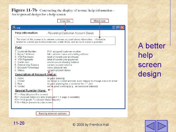 A better help screen design 11 -20 © 2005 by Prentice Hall 