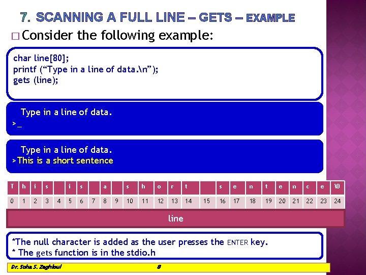 7. SCANNING A FULL LINE – GETS – EXAMPLE � Consider the following example: