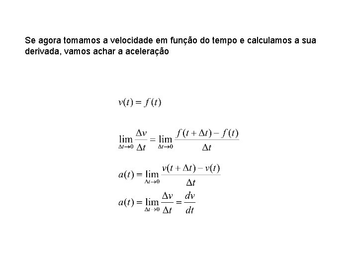 Se agora tomamos a velocidade em função do tempo e calculamos a sua derivada,