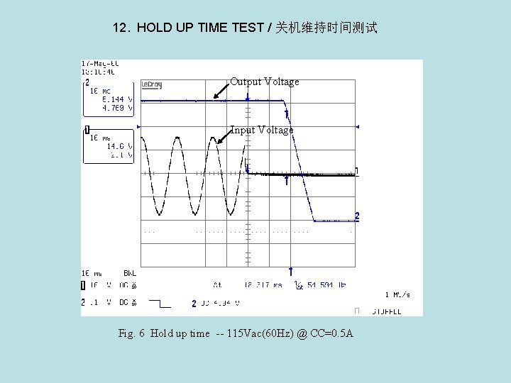 12. HOLD UP TIME TEST / 关机维持时间测试 Output Voltage Input Voltage Fig. 6 Hold