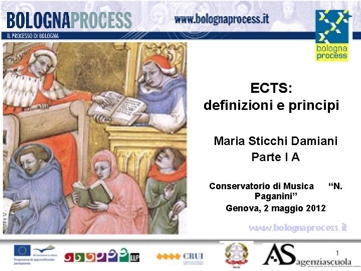 ECTS: definizioni e principi Maria Sticchi Damiani Parte I A Conservatorio di Musica “N.