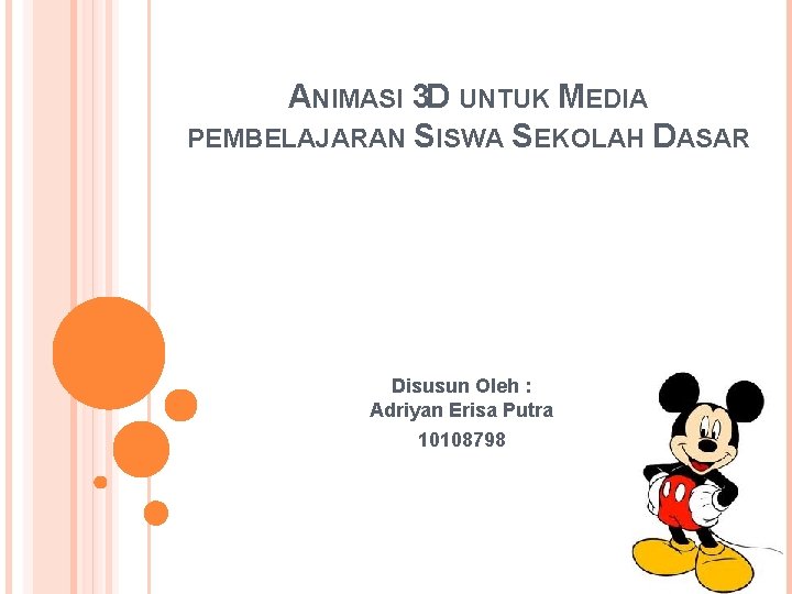 ANIMASI 3 D UNTUK MEDIA PEMBELAJARAN SISWA SEKOLAH DASAR Disusun Oleh : Adriyan Erisa