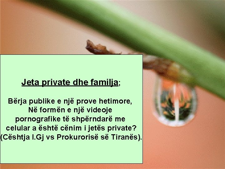 Jeta private dhe familja; Bërja publike e një prove hetimore, Në formën e një